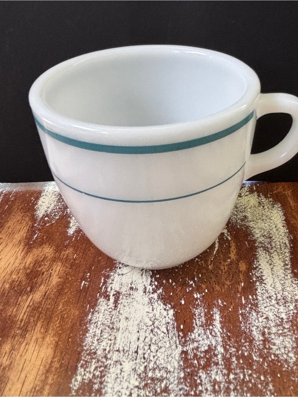 Vintage ‘60’s “Navy Mug” Pyrex White Mug with Teal Band Coffee Cup